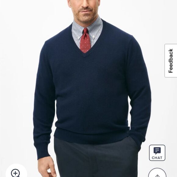 BROOKS BROTHERS 100% CASHMERE Men's Navy V-Neck Sweater 42” chest XL - Picture 5 of 9